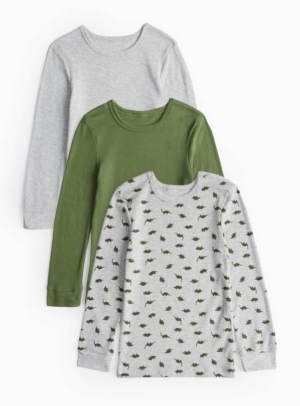 Grey Dino Print Long Sleeve Thermal Tops 3 Pack 8-9 years